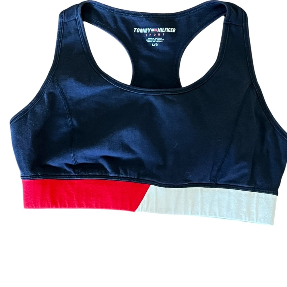 Tommy Hilfiger Women's Tri-Color Sports Bra - Navy, Red, White sz L activewear